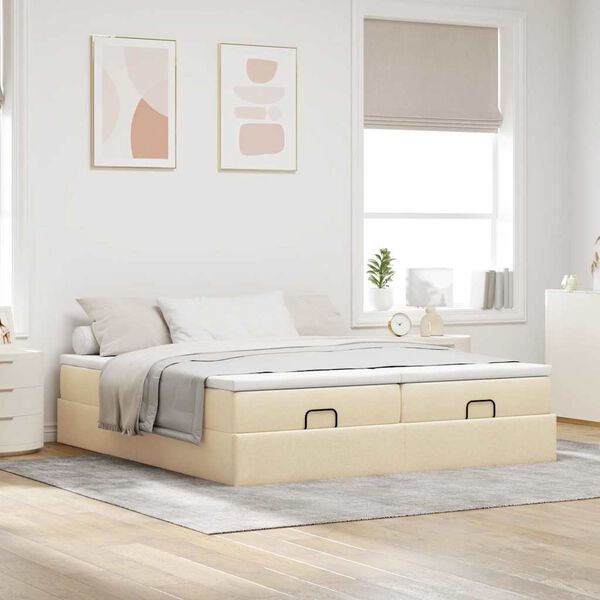 vidaXL Ottoman bed met matrassen 160x200cm stof crèmekleurig