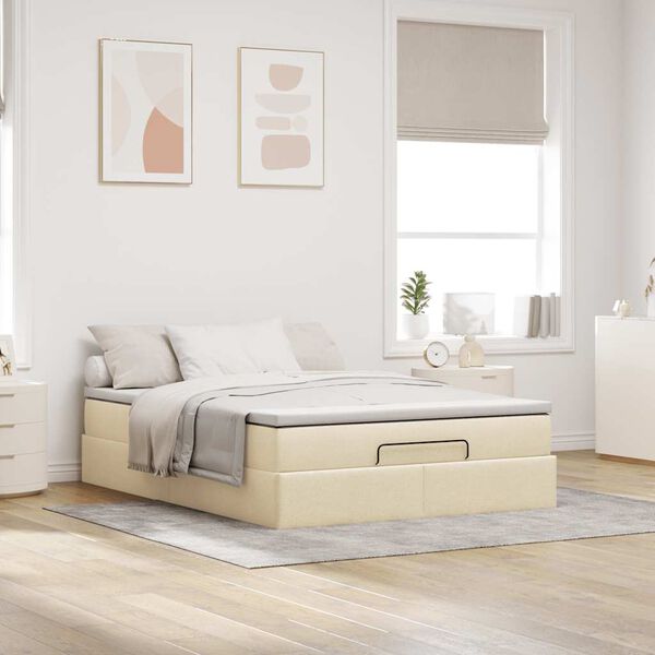 vidaXL Ottoman bed met matras 140x190cm stof cr&egrave;mekleurig