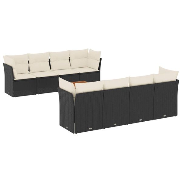 vidaXL 9-delige Loungeset met kussens poly rattan zwart
