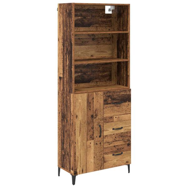 vidaXL Hoge kast met lade Oud Hout 69,5 x 34 x 180 cm Bewerkt hout