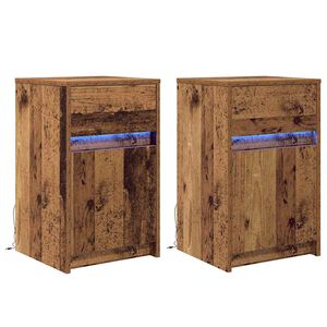 vidaXL LED Bedside Kast 2 pcs Oud hout 38 x 34 x 61 cm Bewerkt hout