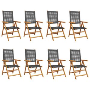 vidaXL Tuinstoelen 8 st verstelbaar poly rattan en massief hout zwart