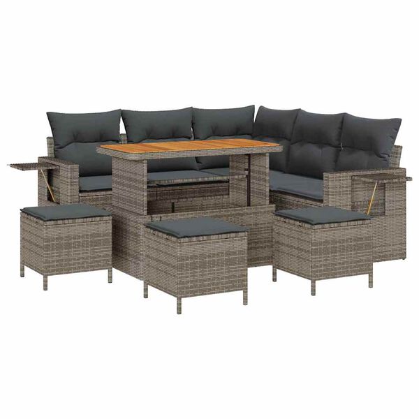 vidaXL Tuin Sofa Set met kussen 9 pcs Grijs poly rattan