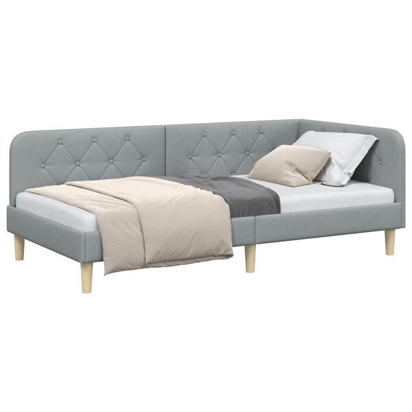 vidaXL Hoekbedframe met hoofdeinde Lichtgrijs 90 x 200 cm Stof