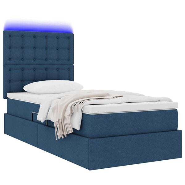 vidaXL Opbergbed met LED met matras Blauw 100 x 200 cm Polyester