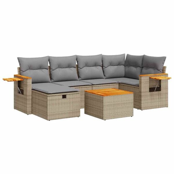 vidaXL 7-delige Loungeset met kussens poly rattan beige