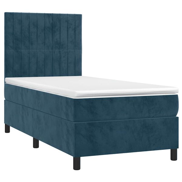 vidaXL Boxspring met matras en LED fluweel donkerblauw 90x190 cm