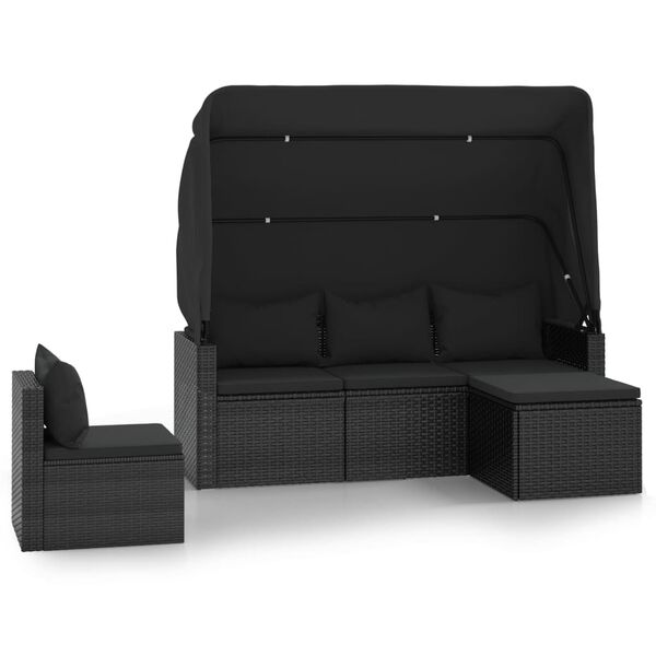 vidaXL 4-delige Loungeset met kussens poly rattan zwart