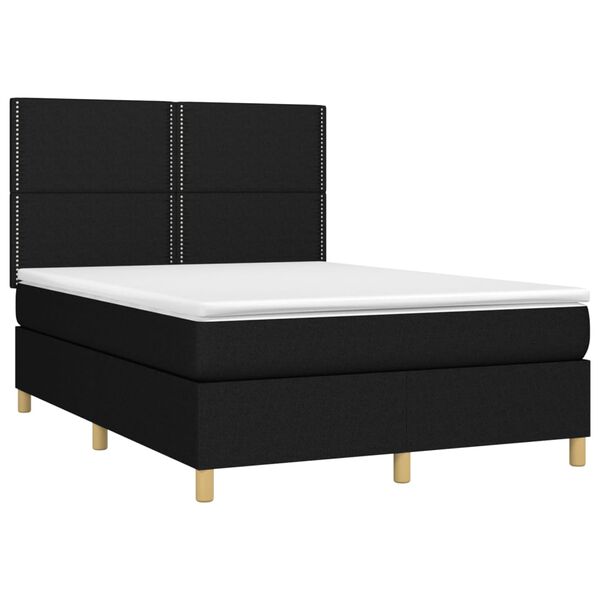 vidaXL Boxspring met matras en LED stof zwart 140x190 cm