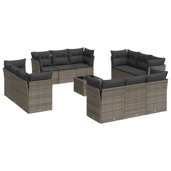vidaXL 13-delige Loungeset met kussens poly rattan grijs