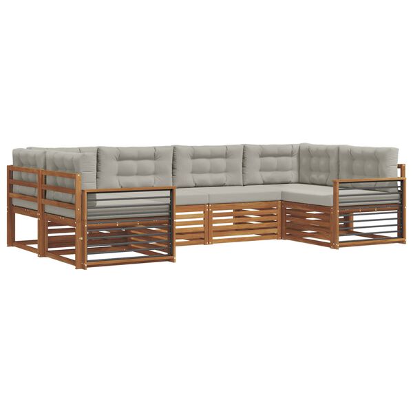 vidaXL Buiten bankenset met kussen 6 pcs Natuurlijk en Lichtgrijs