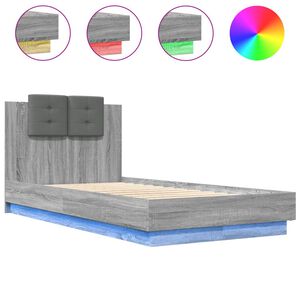 vidaXL Bedframe met hoofdbord en LED grijs sonoma eikenkleur 75x190 cm