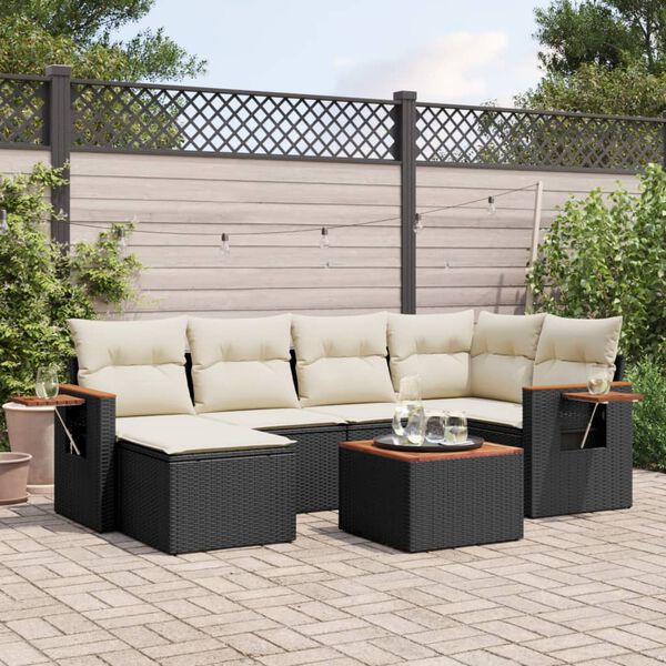 vidaXL 7-delige Loungeset met kussens poly rattan zwart