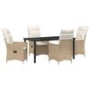 vidaXL Tuin eettafelset met kussen 5 pcs Beige poly rattan