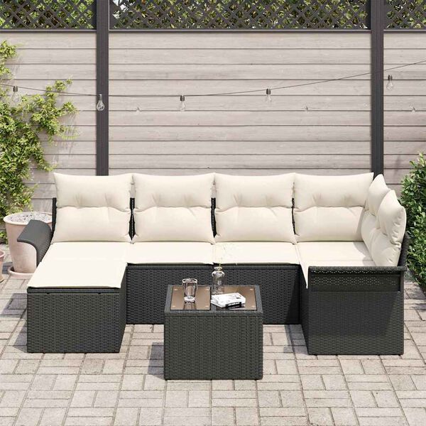 vidaXL Tuin Sofa Set met kussen 7 pcs Zwart poly rattan
