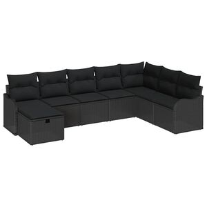vidaXL Bankstel met kussen met opslag Zwart poly rattan