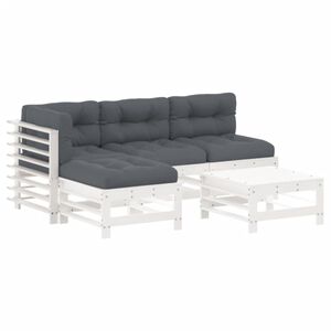 vidaXL 5-delige Loungeset met kussens massief hout wit