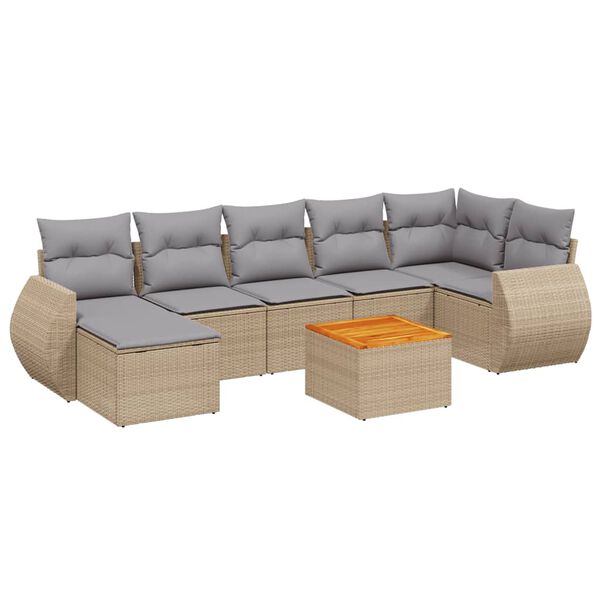 vidaXL 8-delige Loungeset met kussens poly rattan beige