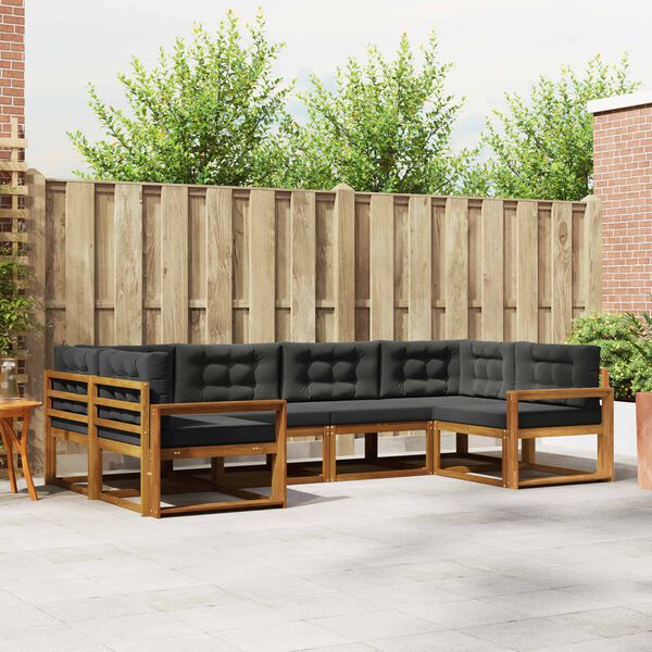 vidaXL Buiten bankenset met kussen 6 pcs Natuurlijk en Antraciet