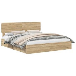 vidaXL Opslag bed met lade Sonoma Eiken 180 x 200 cm Bewerkt hout
