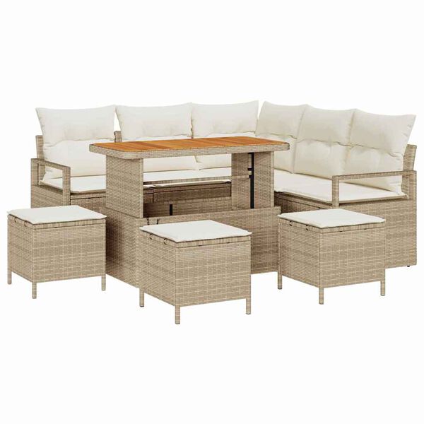 vidaXL Tuin Sofa Set met kussen met opslag 9 pcs Beige en Cr&egrave;me