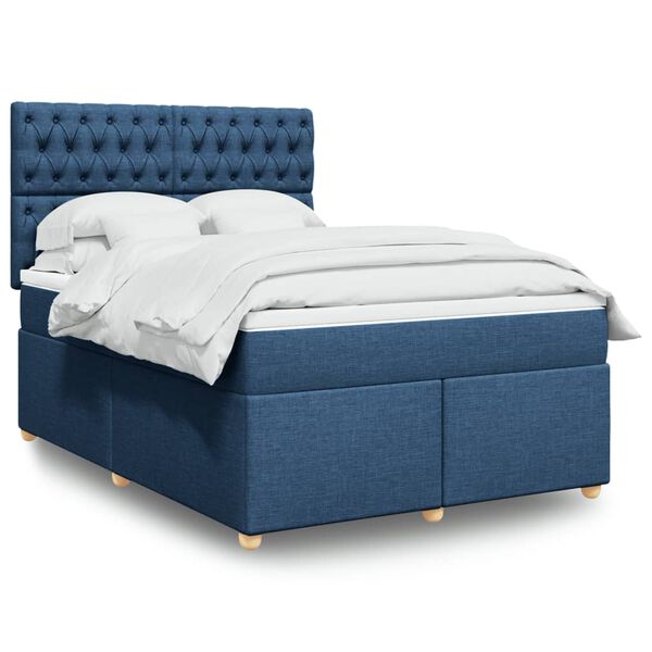 vidaXL Boxspring met matras stof blauw 140x200 cm