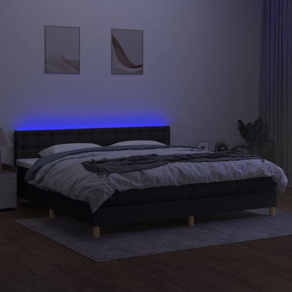 vidaXL Boxspring met matras en LED stof zwart 200x200 cm
