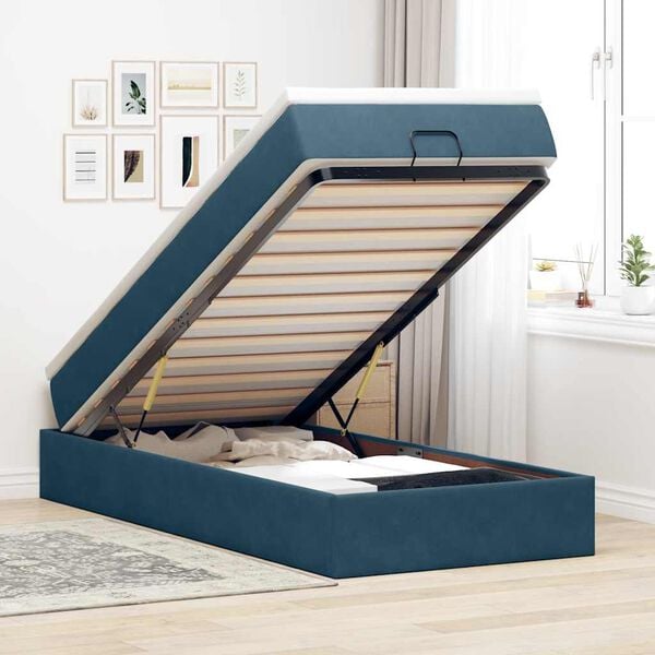 vidaXL Ottoman bed met matras 90x200cm fluweel donkerblauw