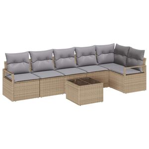 vidaXL Bankstel met kussen 7 pcs Beige poly rattan