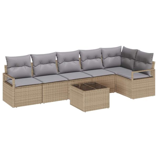 vidaXL Bankstel met kussen 7 pcs Beige poly rattan