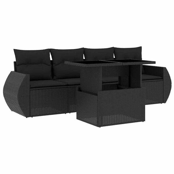 vidaXL 5-delige Loungeset met kussens poly rattan zwart