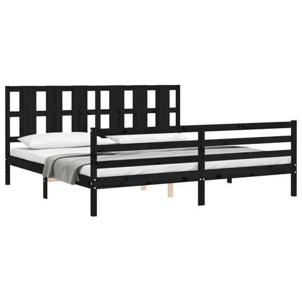 vidaXL Bedframe met hoofdbord massief hout zwart 200x200 cm