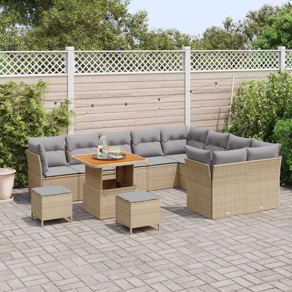 vidaXL Tuin Sofa Set met kussen met opslag 12 pcs beige en lichtgrijs