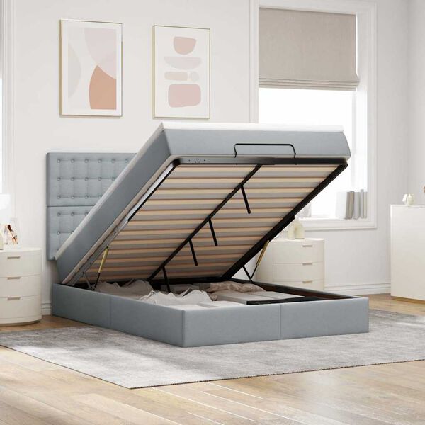 vidaXL Ottoman bed met matras en LED's 140x190cm stof lichtgrijs
