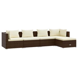 vidaXL 5-delige Loungeset met kussens poly rattan bruin