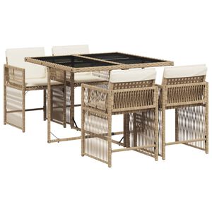 vidaXL 5-delige Tuinset met kussens poly rattan beige