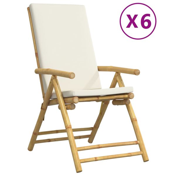vidaXL Tuinstoelen 6 st inklapbaar met kussens bamboe crèmewit