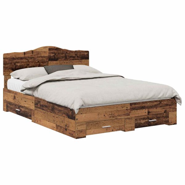 vidaXL Bedframe met hoofdeinde Oudhout 140 x 190 cm Bewerkt hout