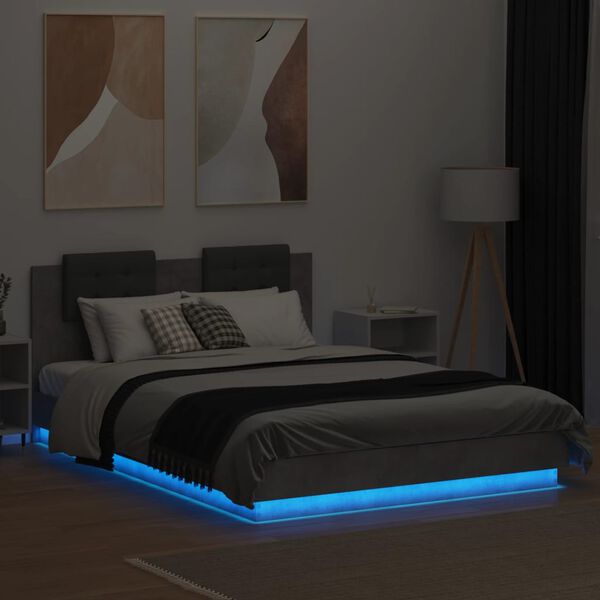 vidaXL Bedframe met hoofdbord en LED-verlichting betongrijs 140x200 cm