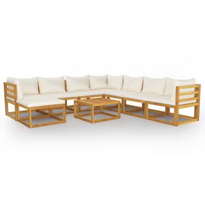 vidaXL 9-delige Loungeset met kussens massief acaciahout cr&egrave;me