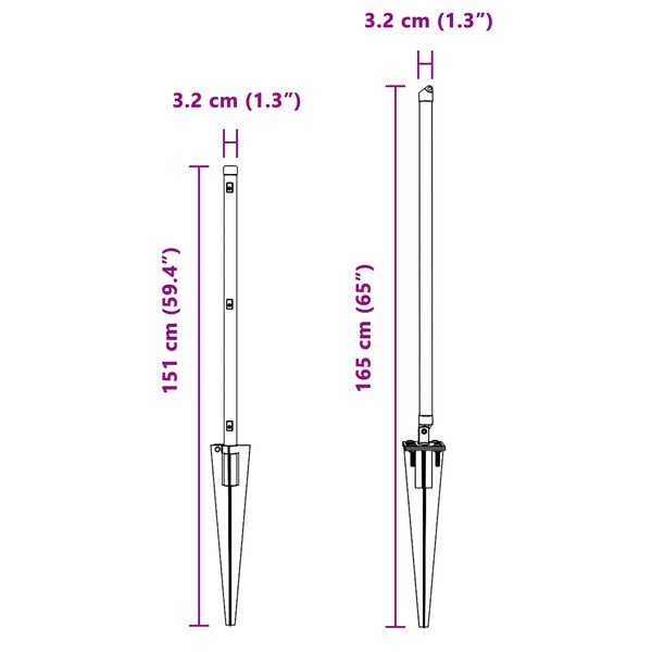 vidaXL Hek Post Anders 26 pcs Grijs 3,2 x 3,2 x 120 cm Staal
