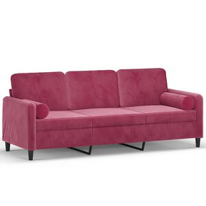 vidaXL Driezitsbank met sierkussens 180 cm stof wijnrood