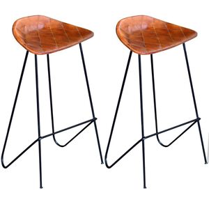 vidaXL Barstoelen 2 st echt leer zwart en bruin