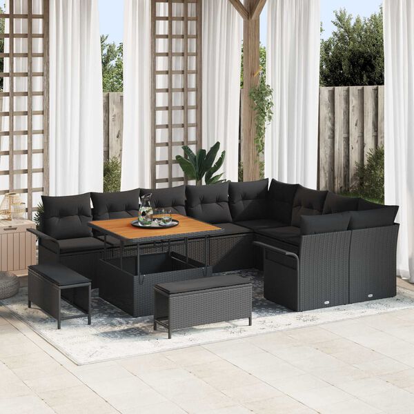 vidaXL Tuin Sofa Set met kussen met opslag met kussen 12 pcs Zwart