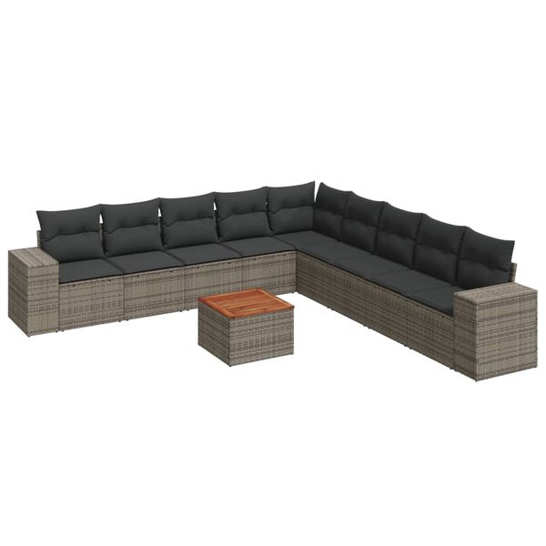 vidaXL 10-delige Loungeset met kussens poly rattan grijs