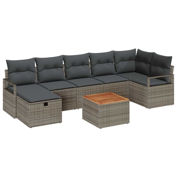 vidaXL Tuin Sofa Set met kussen met opslag 8 pcs Grijs Poly riet