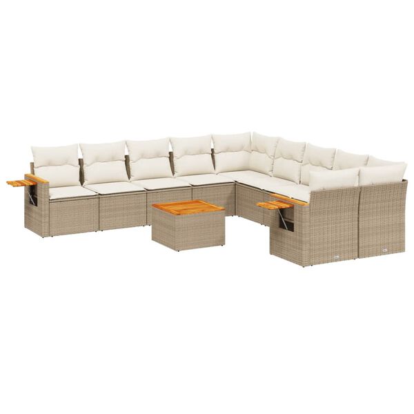 vidaXL 11-delige Tuinset met kussens poly rattan beige