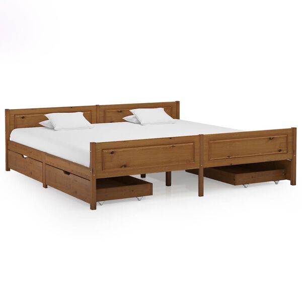 vidaXL Bedframe met 4 lades massief grenenhout honingbruin 200x200 cm