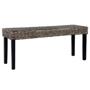 vidaXL Bankje 110 cm natuurlijk kubu rattan en massief mahoniehout zwart