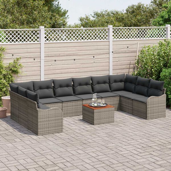 vidaXL Tuinbankenset met opslag 11 pcs Grijs poly rattan